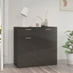 ASUPERMALL Buffet Noir Brillant 80x36x75 Cm Agglomere
