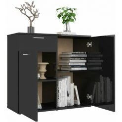 ASUPERMALL Buffet Noir Brillant 80x36x75 Cm Agglomere -Buffet et enfilade Soldes 36818677 4
