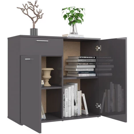 ASUPERMALL Buffet Gris Brillant 80x36x75 Cm Agglomere 4 ASUPERMALL Buffet Gris Brillant 80x36x75 Cm Agglomere – Image 4