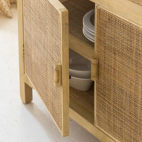 MADE IN MEUBLES Meuble De Rangement En Bois De Teck Et Cannage Rim - Marron 3 MADE IN MEUBLES Meuble De Rangement En Bois De Teck Et Cannage Rim - Marron – Image 3