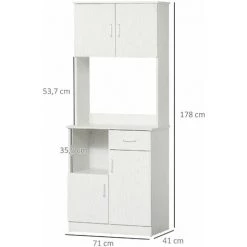 HOMCOM Armoire De Cuisine Multi-rangements 4 Portes 1 Tiroirs étagère + Grand Plateau 71 X 41 X 178 Cm MDF Blanc - Blanc -Buffet et enfilade Soldes 36843115 3