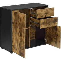 Commode Avec 2 Tiroirs 2 Portes Paarl 74 X 79 X 36 Cm Noir Mat Effet Chêne Foncé [en.casa] -Buffet et enfilade Soldes 36871554 4