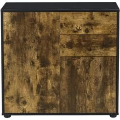 Commode Avec 2 Tiroirs 2 Portes Paarl 74 X 79 X 36 Cm Noir Mat Effet Chêne Foncé [en.casa] -Buffet et enfilade Soldes 36871554 5