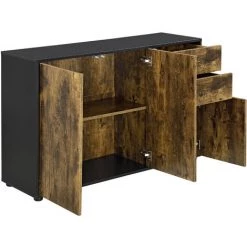 Commode Stylée Meuble De Rangement Pratique Avec 2 Tiroirs 3 Portes Panneau De Particules 74 X 117 X 36 Cm Noir Mat Effet Chêne Foncé [en.casa] -Buffet et enfilade Soldes 36871560 4