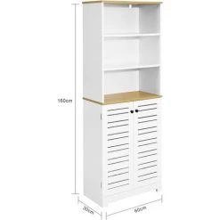 SoBuy BZR44-W Meuble Colonne De Salle De Bain Armoire Haute Meuble De Rangement Avec 3 Etagères Et 2 Portes Persiennes, Bibliothèque -Buffet et enfilade Soldes 36910229 3