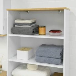 SoBuy BZR44-W Meuble Colonne De Salle De Bain Armoire Haute Meuble De Rangement Avec 3 Etagères Et 2 Portes Persiennes, Bibliothèque -Buffet et enfilade Soldes 36910229 4