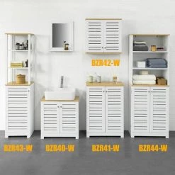 SoBuy BZR44-W Meuble Colonne De Salle De Bain Armoire Haute Meuble De Rangement Avec 3 Etagères Et 2 Portes Persiennes, Bibliothèque -Buffet et enfilade Soldes 36910229 5