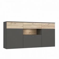 AUTRES Buffet 3 Portes 1 Tiroir + LED - Décor Chene Et Gris - L 194,8 X P 41,3 X H 94,5 Cm - COMO