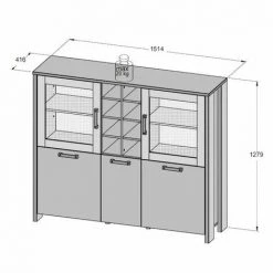 MEUBLETMOI Buffet Vitré 5 Portes 18 Niches Effet Bois Vieilli / Béton Gris - BUCK - Bois -Buffet et enfilade Soldes 36960889 5