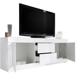 MILIBOO Buffet Design Blanc Laqué Brillant Avec Tiroirs L210 Cm LATTE - Blanc Laqué Laqué -Buffet et enfilade Soldes 37025114 2