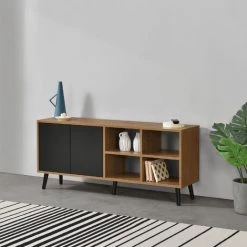 Commode Gnesta Touche-Lâche Effet Bois Foncé Noir [en.casa] -Buffet et enfilade Soldes 37219485 2