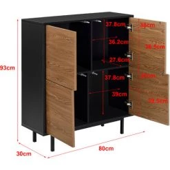 Commode Gnosjö à 4 Portes 93 X 80 X 30 Cm Noir Effet Bois Foncé [en.casa] -Buffet et enfilade Soldes 37219489 4
