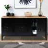 IDMARKET Buffet Bas 3 Portes ESTER En Métal Noir Et Plateau Bois - Noir