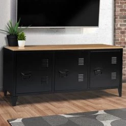 IDMARKET Buffet Bas 3 Portes ESTER En Métal Noir Et Plateau Bois - Noir -Buffet et enfilade Soldes 37222509 4