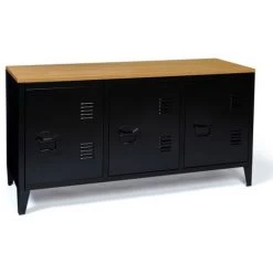 IDMARKET Buffet Bas 3 Portes ESTER En Métal Noir Et Plateau Bois - Noir -Buffet et enfilade Soldes 37222509 5