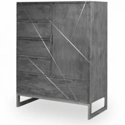 Paris Prix - Buffet Design 5 Tiroirs & 1 Porte "paso" 112cm Gris