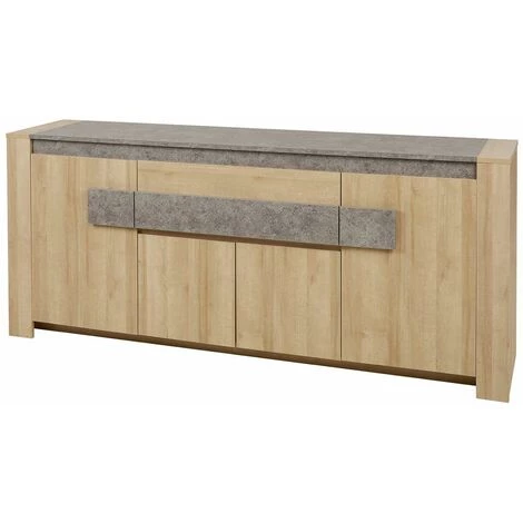 ALTOBUY FANNY - Buffet 4 Portes 1 Tiroir Aspect Bois Et Pierre - Marron Clair 1 ALTOBUY FANNY - Buffet 4 Portes 1 Tiroir Aspect Bois Et Pierre - Marron Clair