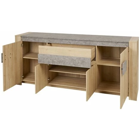 ALTOBUY FANNY - Buffet 4 Portes 1 Tiroir Aspect Bois Et Pierre - Marron Clair 2 ALTOBUY FANNY - Buffet 4 Portes 1 Tiroir Aspect Bois Et Pierre - Marron Clair – Image 2