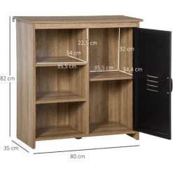 HOMCOM Buffet Design Industriel - Meuble De Rangement 3 Niches Placard - Panneaux Particules Aspect Bois Veinage Porte Métal Noir - Marron -Buffet et enfilade Soldes 37281401 3