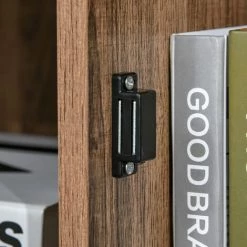 HOMCOM Buffet Design Industriel - Meuble De Rangement 3 Niches Placard - Panneaux Particules Aspect Bois Veinage Porte Métal Noir - Marron -Buffet et enfilade Soldes 37281401 5