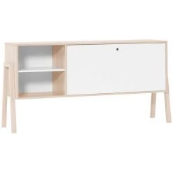 Buffet 1 Porte Rabattable L160 Cm - SPOT - Calicosy - Décor Bois Acacia Et Blanc