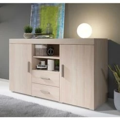 DESIGN AMEUBLEMENT Buffet Bahut 2 Portes 2 Tiroirs | 140 X 80 X 40 Cm | Couleur Sonoma Finition Mate | Meuble De Rangement | Modèle ROQUE - Sonoma -Buffet et enfilade Soldes 37829691 3