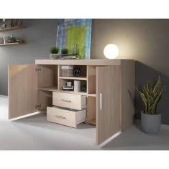 DESIGN AMEUBLEMENT Buffet Bahut 2 Portes 2 Tiroirs | 140 X 80 X 40 Cm | Couleur Sonoma Finition Mate | Meuble De Rangement | Modèle ROQUE - Sonoma -Buffet et enfilade Soldes 37829691 5
