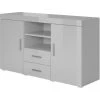 DESIGN AMEUBLEMENT Buffet Bahut 2 Portes 2 Tiroirs | 140 X 80 X 40 Cm | Couleur Gris Finition Brillante | Meuble De Rangement | Modèle ROQUE - Gris