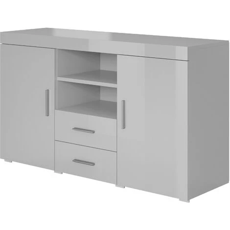 DESIGN AMEUBLEMENT Buffet Bahut 2 Portes 2 Tiroirs | 140 X 80 X 40 Cm | Couleur Gris Finition Brillante | Meuble De Rangement | Modèle ROQUE - Gris 1 DESIGN AMEUBLEMENT Buffet Bahut 2 Portes 2 Tiroirs | 140 X 80 X 40 Cm | Couleur Gris Finition Brillante | Meuble De Rangement | Modèle ROQUE - Gris