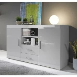 DESIGN AMEUBLEMENT Buffet Bahut 2 Portes 2 Tiroirs | 140 X 80 X 40 Cm | Couleur Gris Finition Brillante | Meuble De Rangement | Modèle ROQUE - Gris 6 DESIGN AMEUBLEMENT Buffet Bahut 2 Portes 2 Tiroirs | 140 X 80 X 40 Cm | Couleur Gris Finition Brillante | Meuble De Rangement | Modèle ROQUE - Gris -Buffet et enfilade Soldes 37829694 2