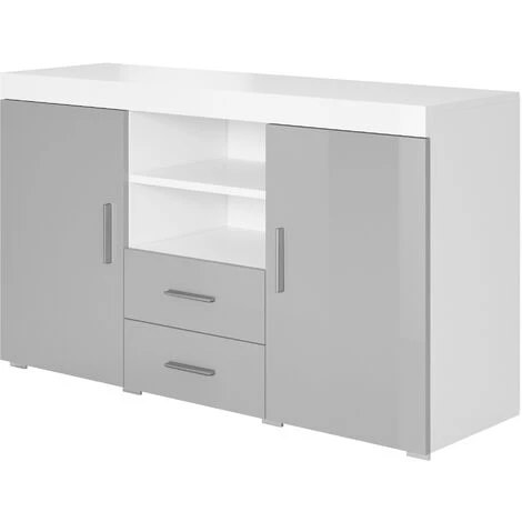 DESIGN AMEUBLEMENT Buffet Bahut 2 Portes 2 Tiroirs | 140 X 80 X 40 Cm | Couleur Blanc Et Gris Finition Brillante | Meuble De Rangement | Modèle ROQUE - Blanc/Gris 1 DESIGN AMEUBLEMENT Buffet Bahut 2 Portes 2 Tiroirs | 140 X 80 X 40 Cm | Couleur Blanc Et Gris Finition Brillante | Meuble De Rangement | Modèle ROQUE - Blanc/Gris