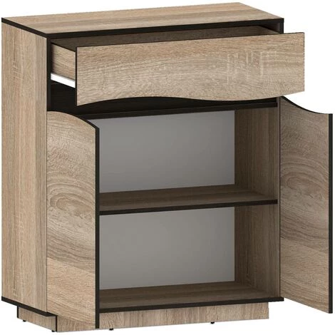 COTECOSY Buffet Haut 1 Tiroir Et 2 Portes Battantes Genevaro Chêne Clair - Chêne Clair 2 COTECOSY Buffet Haut 1 Tiroir Et 2 Portes Battantes Genevaro Chêne Clair - Chêne Clair – Image 2