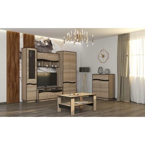 COTECOSY Buffet Haut 1 Tiroir Et 2 Portes Battantes Genevaro Chêne Clair - Chêne Clair 4 COTECOSY Buffet Haut 1 Tiroir Et 2 Portes Battantes Genevaro Chêne Clair - Chêne Clair – Image 4