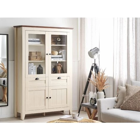 BELIANI Vaisselier 2 Tiroirs Crème - Beige 2 BELIANI Vaisselier 2 Tiroirs Crème - Beige – Image 2