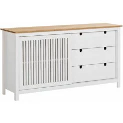 ALTOBUY MALIA - Buffet Bas 3 Tiroirs 1 Porte Bois Ciré Et Blanc - Blanc