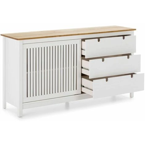 ALTOBUY MALIA - Buffet Bas 3 Tiroirs 1 Porte Bois Ciré Et Blanc - Blanc 3 ALTOBUY MALIA - Buffet Bas 3 Tiroirs 1 Porte Bois Ciré Et Blanc - Blanc – Image 3