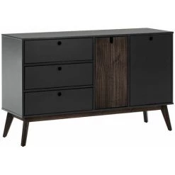 ALTOBUY LILY - Buffet 2 Portes 3 Tiroirs Bois Naturel Et Gris Foncé - Gris