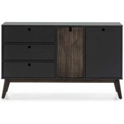 ALTOBUY LILY - Buffet 2 Portes 3 Tiroirs Bois Naturel Et Gris Foncé - Gris -Buffet et enfilade Soldes 38154880 3