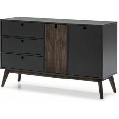 ALTOBUY LILY - Buffet 2 Portes 3 Tiroirs Bois Naturel Et Gris Foncé - Gris -Buffet et enfilade Soldes 38154880 4