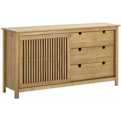ALTOBUY MALIA - Buffet Bas 3 Tiroirs 1 Porte Coul. Bois Ciré - Naturel 1 ALTOBUY MALIA - Buffet Bas 3 Tiroirs 1 Porte Coul. Bois Ciré - Naturel