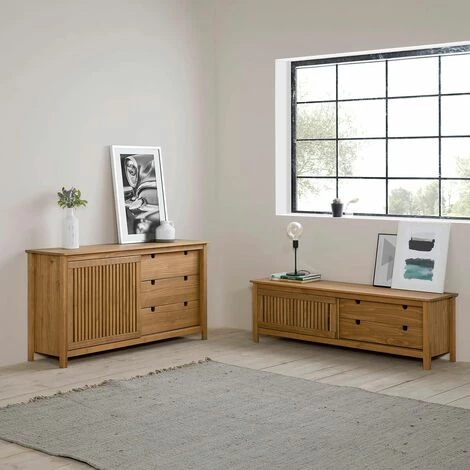 ALTOBUY MALIA - Buffet Bas 3 Tiroirs 1 Porte Coul. Bois Ciré - Naturel 2 ALTOBUY MALIA - Buffet Bas 3 Tiroirs 1 Porte Coul. Bois Ciré - Naturel – Image 2