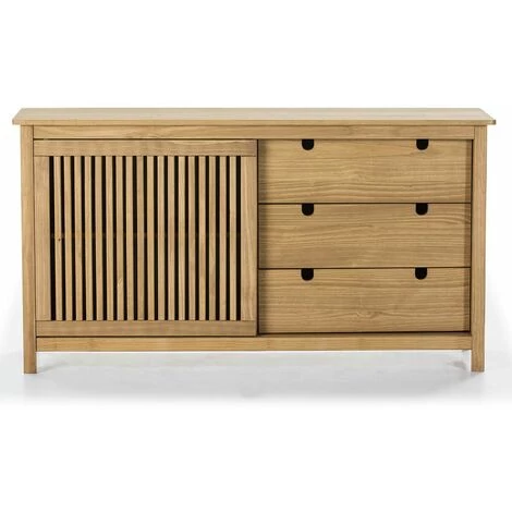 ALTOBUY MALIA - Buffet Bas 3 Tiroirs 1 Porte Coul. Bois Ciré - Naturel 4 ALTOBUY MALIA - Buffet Bas 3 Tiroirs 1 Porte Coul. Bois Ciré - Naturel – Image 4
