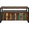 ALTOBUY KALI - Buffet 4 Portes Bois Recyclé Et Métal Noir - Marron Foncé