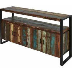 ALTOBUY KALI - Buffet 4 Portes Bois Recyclé Et Métal Noir - Marron Foncé -Buffet et enfilade Soldes 38378893 3