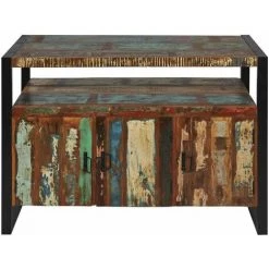 ALTOBUY KALI - Buffet 3 Portes Bois Recyclé Et Métal Noir - Marron Foncé