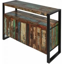 ALTOBUY KALI - Buffet 3 Portes Bois Recyclé Et Métal Noir - Marron Foncé -Buffet et enfilade Soldes 38378896 3