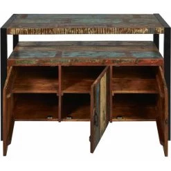 ALTOBUY KALI - Buffet 3 Portes Bois Recyclé Et Métal Noir - Marron Foncé -Buffet et enfilade Soldes 38378896 4