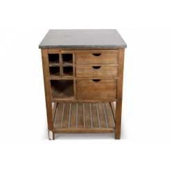 DECORATION D’AUTREFOIS Meuble Bas Rangement Bois 3 Tiroirs Marron Plateau Zinc 70x70x91cm - Marron -Buffet et enfilade Soldes 38445593 2