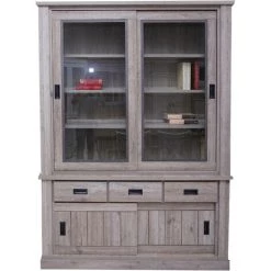 Dmora Buffet Avec Vitrine Et Base Avec Deux Portes Et Trois Tiroirs, Couleur Marron, 150 X 203 X 40 Cm.