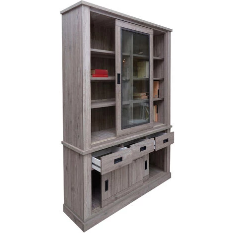 Dmora Buffet Avec Vitrine Et Base Avec Deux Portes Et Trois Tiroirs, Couleur Marron, 150 X 203 X 40 Cm. 2 Dmora Buffet Avec Vitrine Et Base Avec Deux Portes Et Trois Tiroirs, Couleur Marron, 150 X 203 X 40 Cm. – Image 2